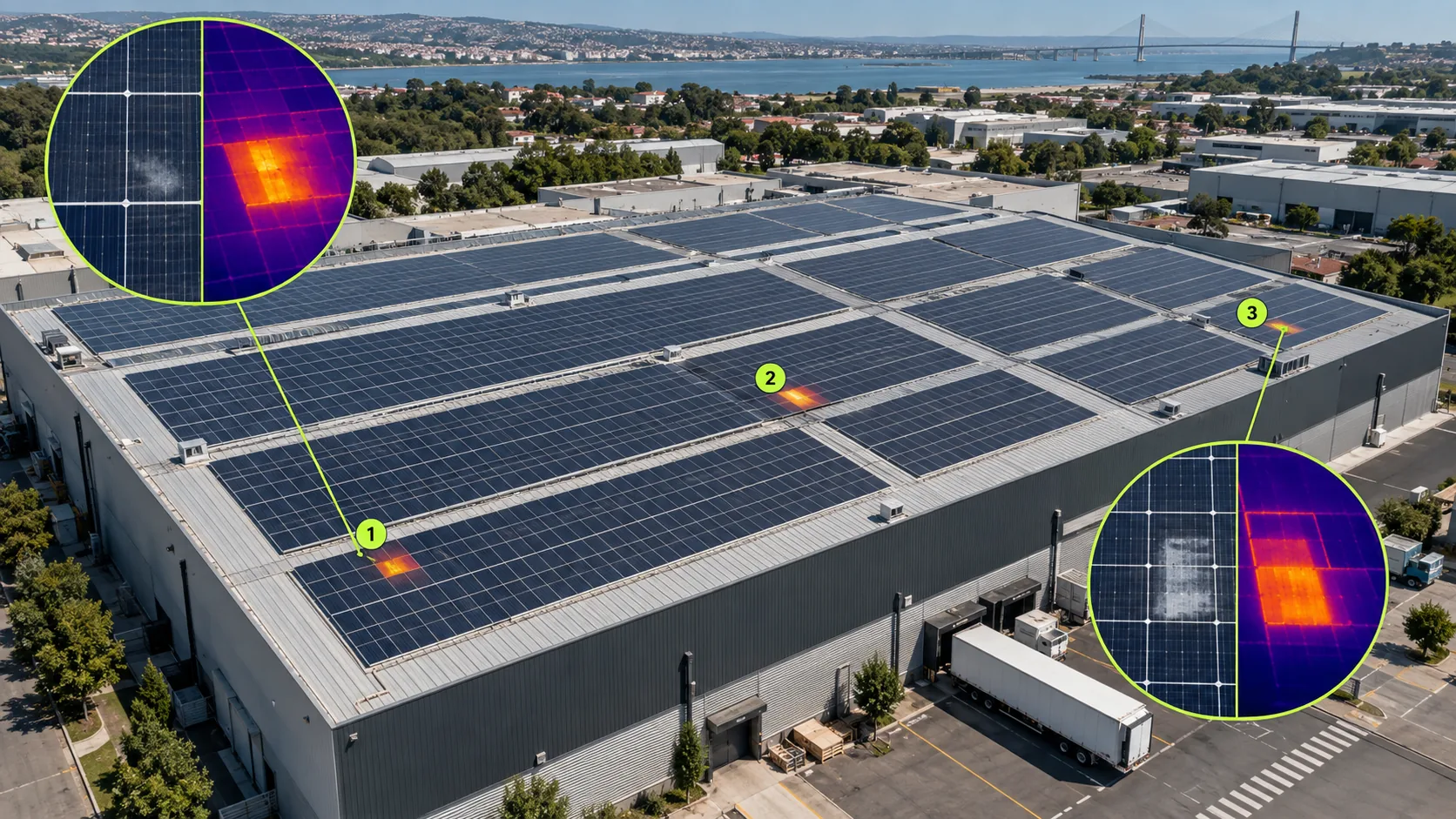 Exemplo demonstrativo de inspeção visual e térmica de uma instalação fotovoltaica