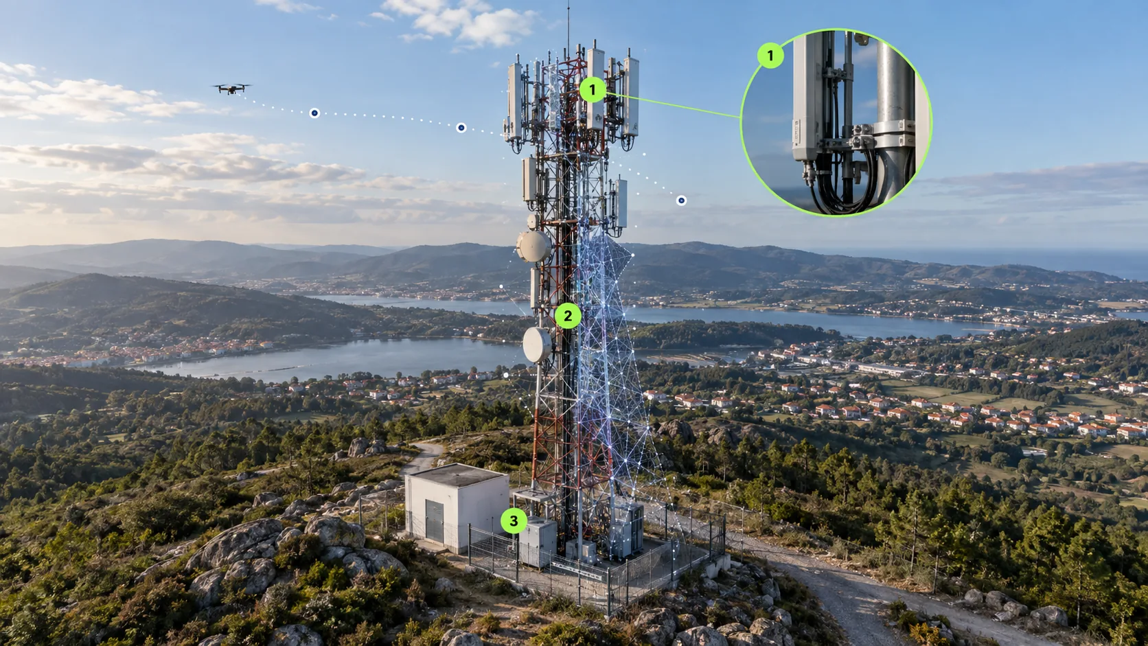 Exemplo demonstrativo de captura visual e fotogramétrica de uma torre de telecomunicações